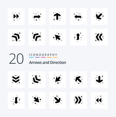 20 Arrow Solid Glyph icon Pack like down left right forward direction