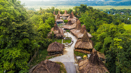 Aerial view of Kampung Adat Praijing Traditional Hut, Sumba, Indonesia