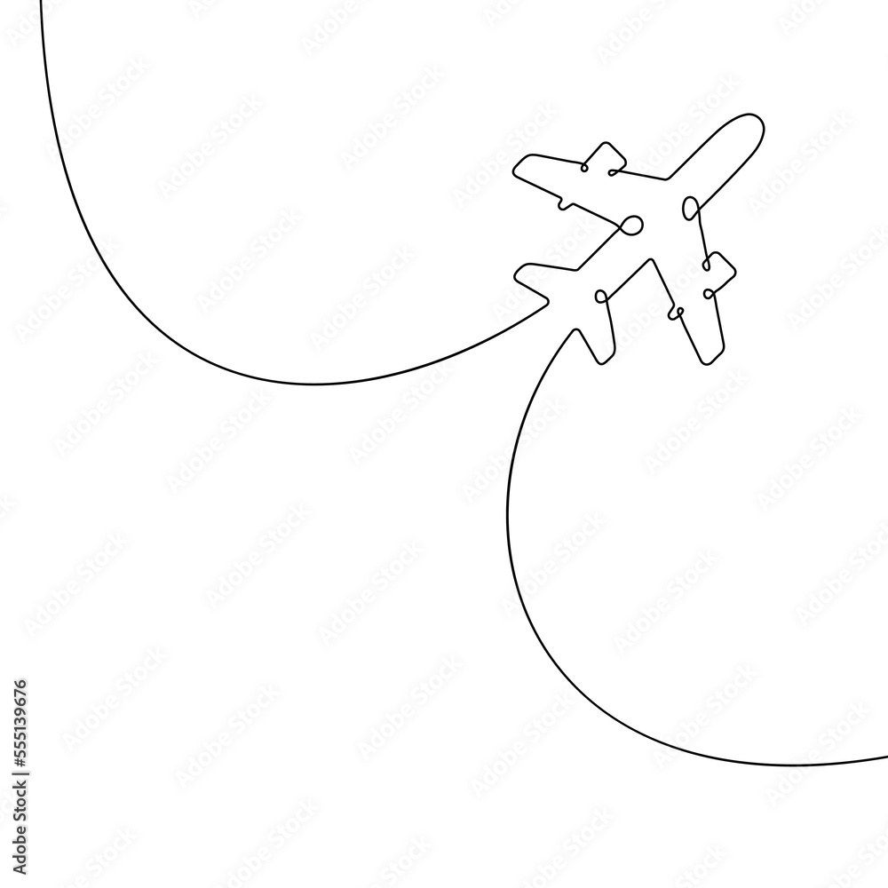 Poster continuous line drawing of airplane icon. aircraft linear icon. one line drawing background. vector 