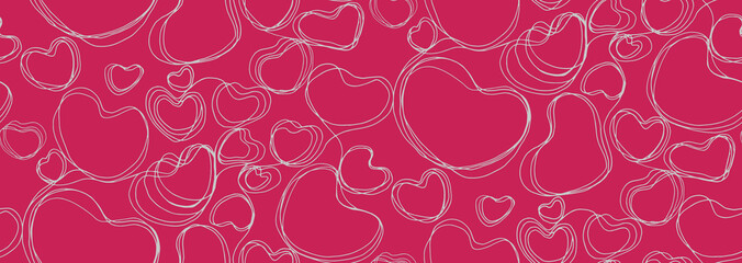 Fototapeta na wymiar Seamless abstract hand-drawn pattern on pink. Doodle white hearts. Vector illustration in sketch style. Cute endless texture for kids design, Valentine's Day decor, wallpaper, wrapper or fabrics. 