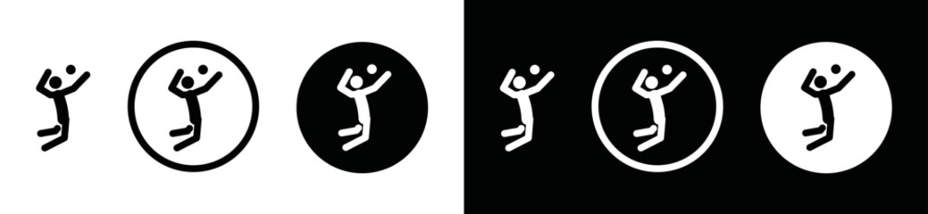 Volleyball icon vector. Volleyball sport icon. Simple person hitting or smashing a volleyball sign in black and white circle for sports app and websites, symbol illustration