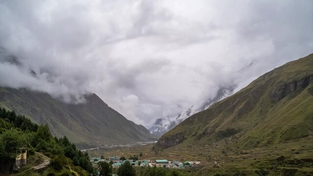 Clouds hyperlapse timelapse Himalaya mountain peaks view scenic 4k, India