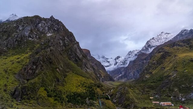 Clouds hyperlapse timelapse Himalaya mountain peaks view scenic 4k, India