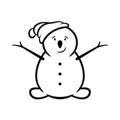 Snowman icon. Black contour linear silhouette. Front view. Editable strokes. Vector simple flat graphic illustration. Isolated object on a white background. Isolate.