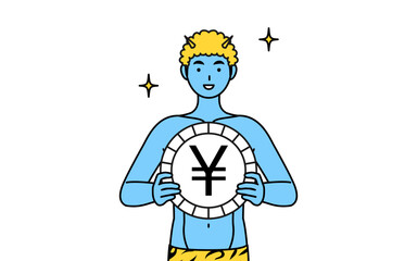 為替差益や円高のイメージ、トラ柄パンツをはいた青鬼の男性、伝統行事、節分