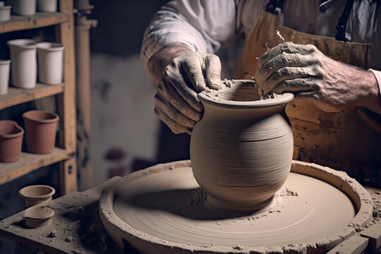 Hands Of Pottery Master Sculpt Pot Making Clay Products