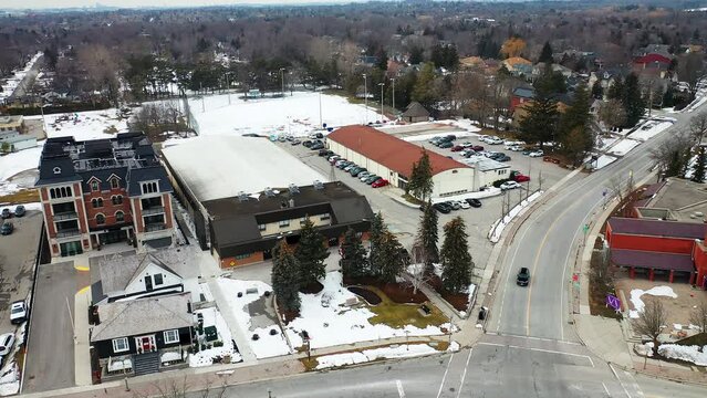 Aerial view of Markham, Ontario, Canada in winter 4K
