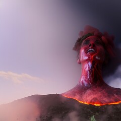 face emerging out of a volcano
