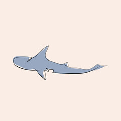 Shark One line drawig. Abstract minimal continuous line art. Vector hand draw contour on a white background