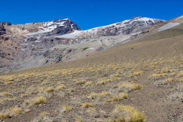 View of the breathtaking landscape at Paso Vergara / Paso del Planch&oacute;n in Argentina while climbing up to the complex of the three volcanos Azufre, Peteroa and Planch&oacute;n 