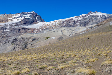 View of the breathtaking landscape at Paso Vergara / Paso del Planch&oacute;n in Argentina while climbing up to the complex of the three volcanos Azufre, Peteroa and Planch&oacute;n 