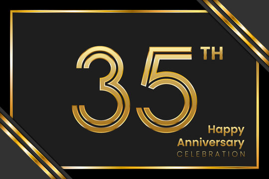 35th Anniversary. Anniversary Template Design With Golden Text, Vector Template Illustration