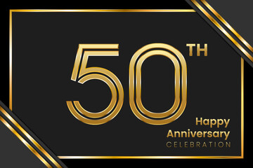 50th Anniversary. Anniversary Template Design With Golden Text, Vector Template Illustration