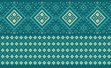 Embroidery ethnic pattern, Vector Geometric jacquard background, Cross stitch handcraft zigzag style, Green pattern template native, Design for textile, fabric, ceramic, tile, mugs
