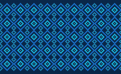 Geometric ethnic pattern, Vector embroidery ornamental background, Pixel cross stitch tribal style, Blue pattern zigzag decorative, Design for textile, fabric, ceramic, tile, graphic