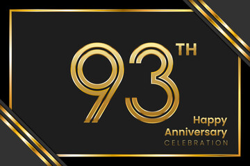93th Anniversary. Anniversary Template Design With Golden Text, Vector Template Illustration