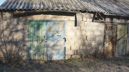 Metal doors in an old garage