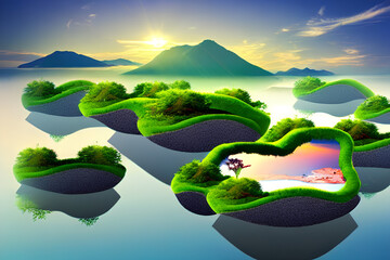 A beautiful landscape view with floating islands 
