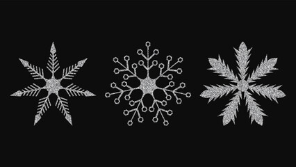 Silver glitter snowflakes. Christmas, New Year design. Vector illustration