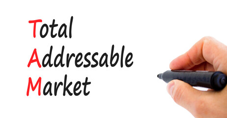 TAM total addressable market symbol. Concept words TAM total addressable market on paper on a...