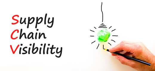 SCV supply chain visibility symbol. Concept words SCV supply chain visibility on white paper on...