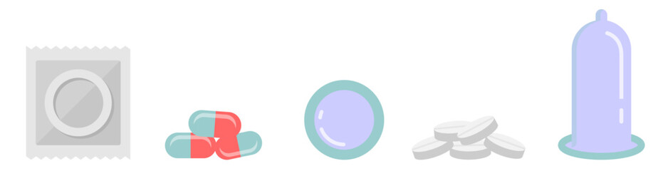 condomand pill  isolated on white background. Vector illustration	