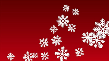 Christmas  Vector Background with Falling Snowflakes. Isolated on Red Background. Realistic Snow Sparkle Pattern. Snowfall Overlay Print. Winter Sky. Papercut Snowflakes.