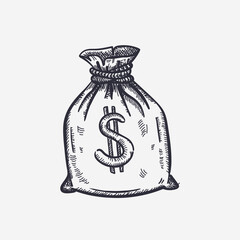 Sack of money drawing - vector hand drawing illustration