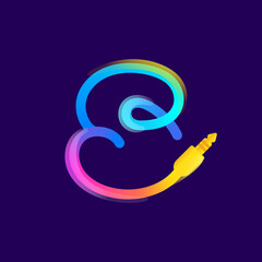 S letter logo made of vivid gradient line wire with mini jack icon and rainbow shine.