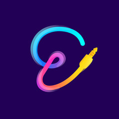 Obraz premium Number nine logo made of vivid gradient line wire with mini jack icon and rainbow shine.
