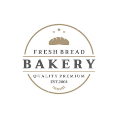 Retro wheat bread logo design template. Badge for bakery, home made bakery, restaurant or cafe, patisserie, business.