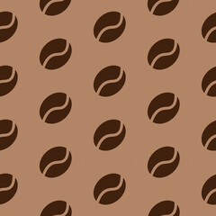 Coffee grain, seamless pattern, vector. Coffee beans on a dark beige background.