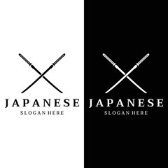 Japanese vintage katana samurai sword logo template,japanese heritage sword vector illustration.