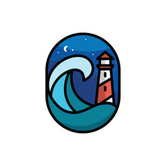 lighthouse beach logo design vector template