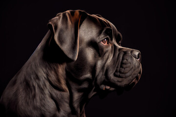 Cane Corso dog isolated on a black background. Generative AI	