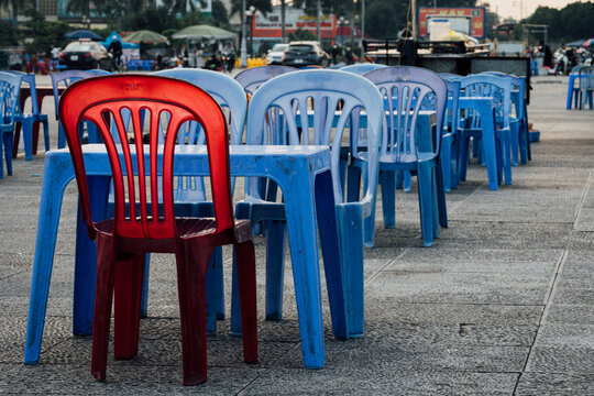 Red & Blue Plastic Chairs & Tables, Thanh Hoa Vietnam
