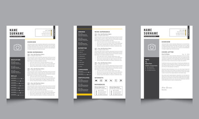 Black Sidebar Modern Resume Cv Templates and Cover Letter Vector Layout Set