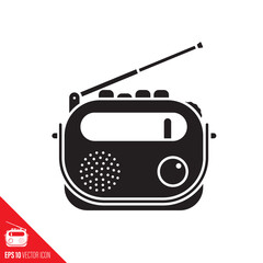Retro portable radio vector glyph icon. Broadcasting, entertainmen and wireless technology symbol.
