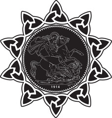 Sovereign gold coin, england money handmade silhouette black