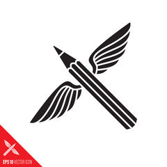 Pencil with wings vector icon. Poetry, imagination and creativity conceptual glyph. symbol