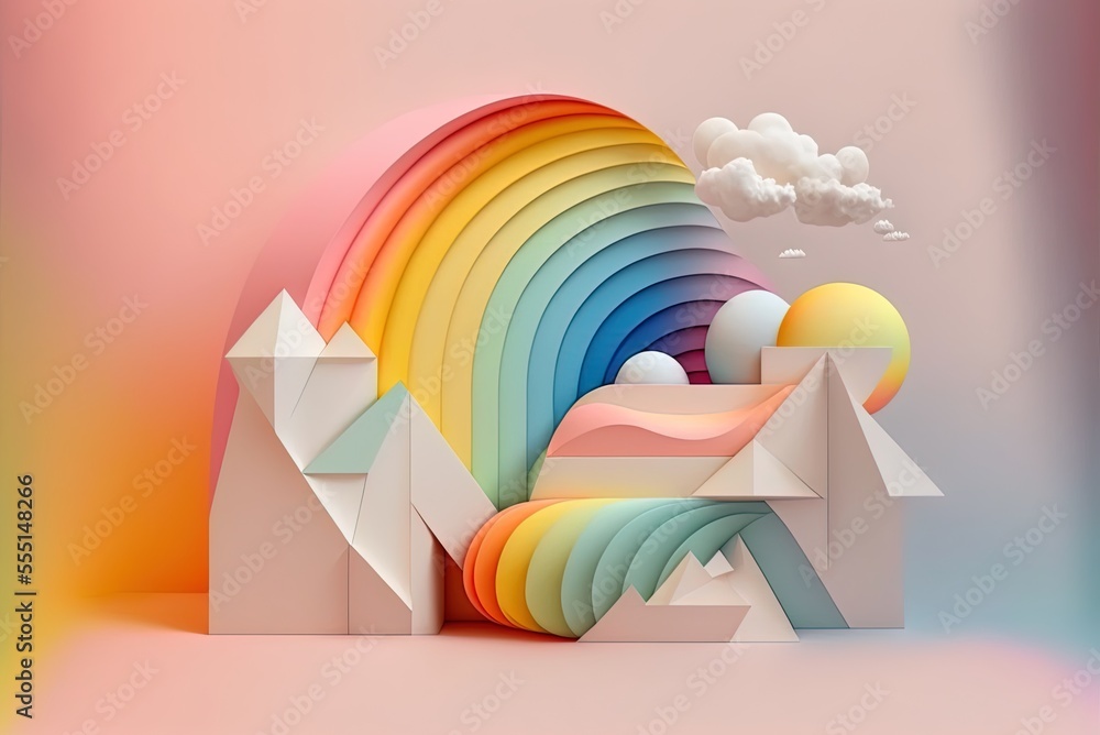 Aufkleber pastel rainbow color scheme on a geometric backdrop. generative ai