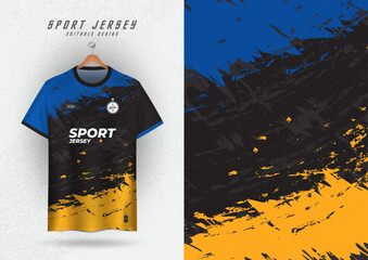 Background Mock up for sport jersey football running racing, brush pattern black blue and yellow background.