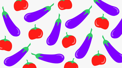eggplant and tomatoes seamless pattern background