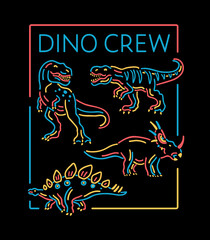 Neon light style dinosaur illustration.  Vector illustration for t-shirt prints, posters, and other uses.