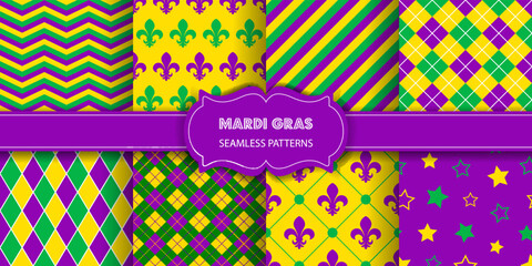 Set of mardi gras seamless textures. collection of mardi gras seamless patterns - obrazy, fototapety, plakaty