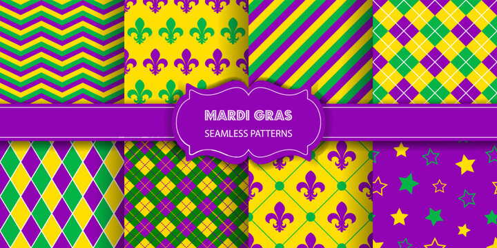 Set of mardi gras seamless textures. collection of mardi gras seamless patterns