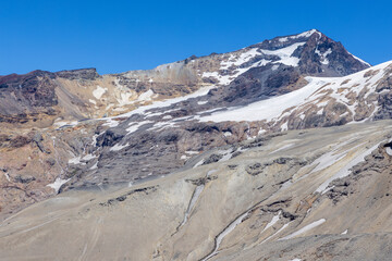 View of the breathtaking landscape at Paso Vergara / Paso del Planch&oacute;n in Argentina while climbing up to the complex of the three volcanos Azufre, Peteroa and Planch&oacute;n
