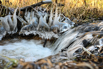 Paysage Belgique Wallonie ruisseaux gel hiver cascade eau environnement