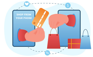 Online shopping concept, e-commerce, web banner concept, sale, discount, payment cashless, digital, flat illustration vector