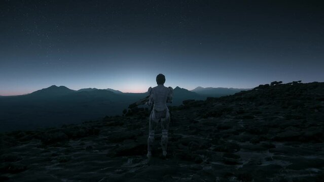 Woman Standing on Alien Planet